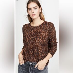 White + Warren Essentials 💯% Cashmere Pullover Sweater in Leopard Print Size M